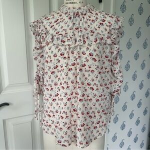 Veronica Beard Howell Silk Blouse Women’s Size 2 White and Red